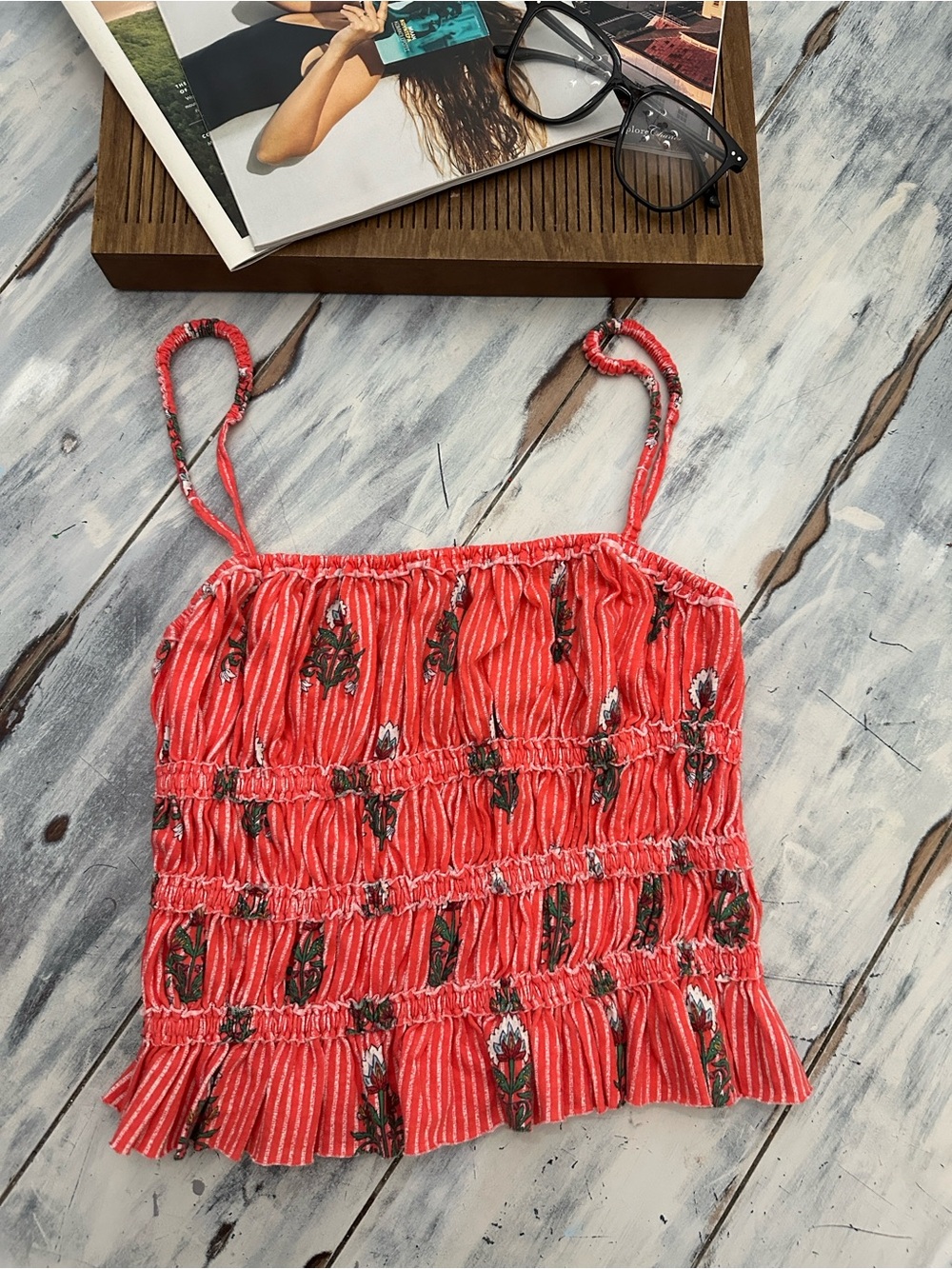 We the Free Floral Smocked Spaghetti Strap Women's Top